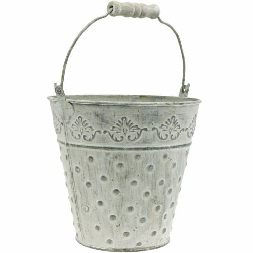 Floristik24 Decoratieve emmer metaal white wash Ø18.5cm plantenbak gestippeld metaal decoratie