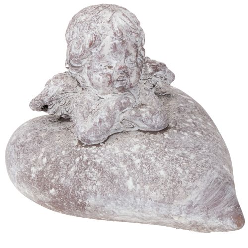 Decoratieve engel op hartfiguur van gegoten steen 15×13,5×12cm