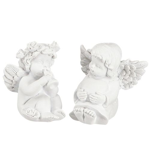 Artikel Decoratieve engel met hart grafdecoratie wit polyresin H5cm 6st