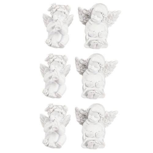 Artikel Decoratieve engel met hart grafdecoratie wit polyresin H5cm 6st