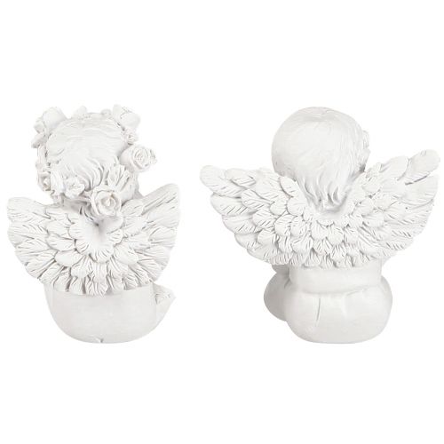 Artikel Decoratieve engel met hart grafdecoratie wit polyresin H5cm 6st