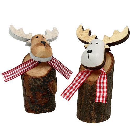 Houten eland met sjaal 8,5cm 6st