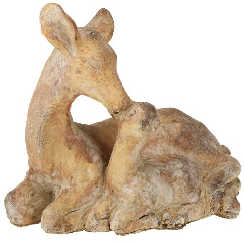 Decoratief figuur hert met reekalf gegoten steen bruin wit 20×11×17cm