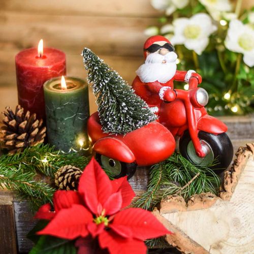 Floristik24 Decoratief figuur Kerstman op motor met dennenboom 19,5×13×16cm