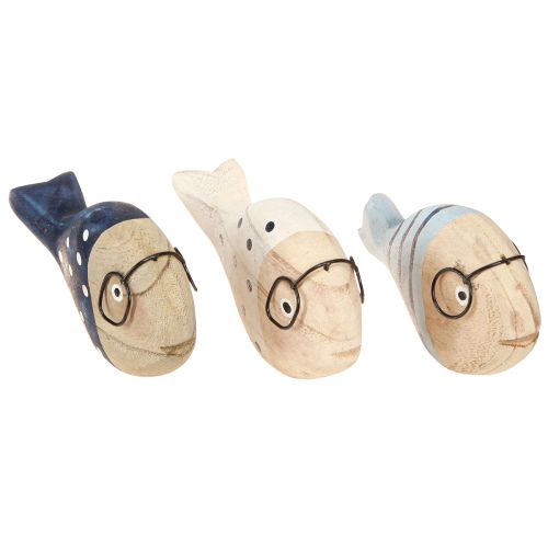 Artikel Decoratieve vissen met glazen naturel wit blauw hout 11–13cm 4 st