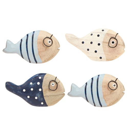 Artikel Decoratieve vissen met glazen naturel wit blauw hout 11–13cm 4 st