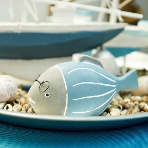 Decoratieve vis met bril blauw wit 15,5 / 14,5cm 2st