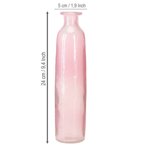 Artikel Decoratieve fles bloemenvaas glas roze rustiek Ø6cm H24cm