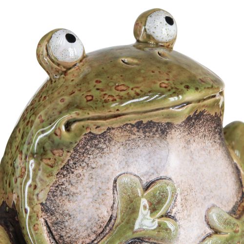 Artikel Decoratieve kikker keramiek groen bruin vintage L15,5cm 2 stuks