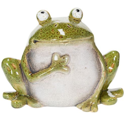 Decoratieve kikker van keramiek, groenbruin, vintage, lengte 15,5 cm | Floristik24.nl