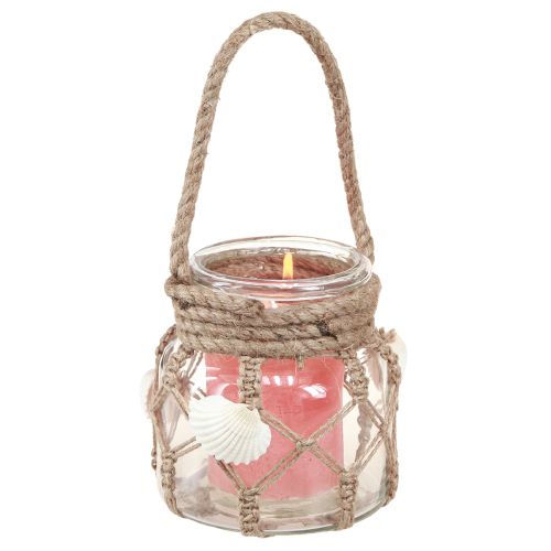 Artikel Decoratieve glazen macramé schelpen maritiem Ø11cm H12,5cm 2st