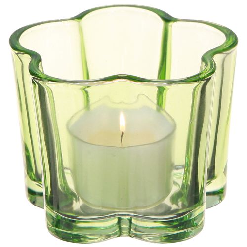 Artikel Decoratieve glazen theelichthouder bloemvorm groen Ø7,5cm H6cm 6 stuks