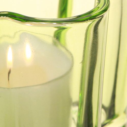 Artikel Decoratieve glazen theelichthouder bloemvorm groen Ø7,5cm H6cm 6 stuks
