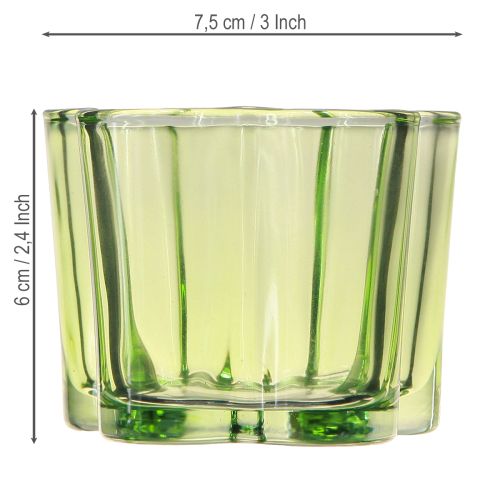 Artikel Decoratieve glazen theelichthouder bloemvorm groen Ø7,5cm H6cm 6 stuks