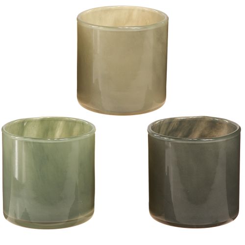 Artikel Decoratieve glazen plantenbak in groen lichtgrijs grijs H10cm 3 st