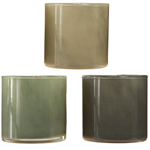 Artikel Decoratieve glazen plantenbak in groen lichtgrijs grijs H10cm 3 st