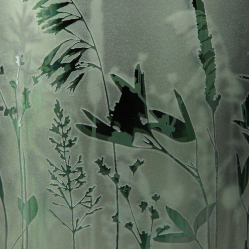 Artikel Decoratieve glazen lantaarn groen wit motief weide H12,5cm 2 stuks