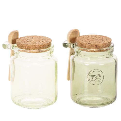 Decoratief glas met kurken deksel en lepel, groen, Ø7cm, H10cm, 2 stuks kopen | Floristik24.nl