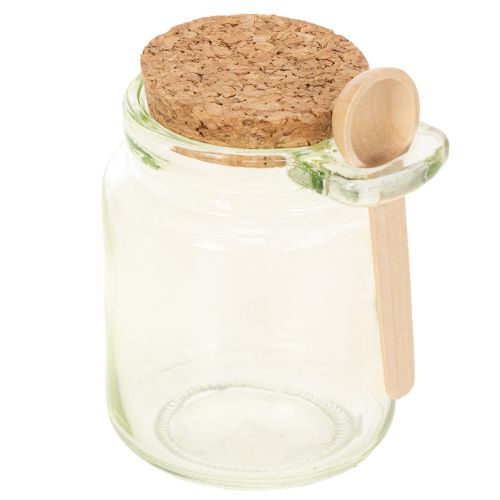 Decoratief glas met kurken deksel en lepel, groen, Ø7cm, H10cm, 2 stuks | Floristik24.nl