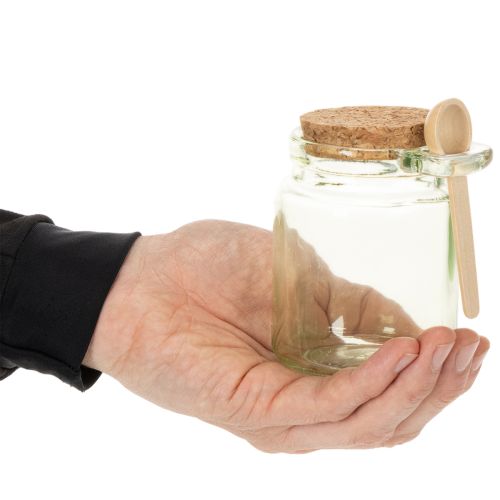Decoratief glas met kurken deksel en lepel, groen, Ø7cm, H10cm, 2 stuks | Floristik24.nl
