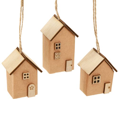 Decoratief huis kerstboomversiering roodbruin naturel 6 cm 9 stuks