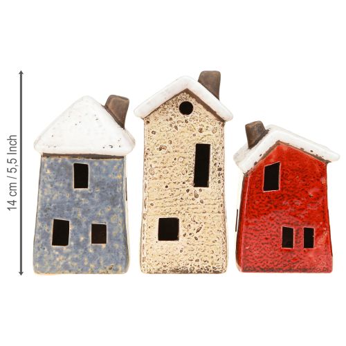 Artikel Decoratief huis keramiek crème rood grijs 10/12/13,5cm 3 stuks