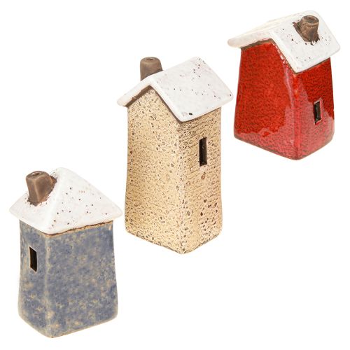 Artikel Decoratief huis keramiek crème rood grijs 10/12/13,5cm 3 stuks