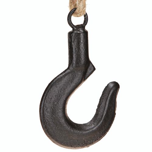 Decoratieve haak metaal zwart haak met jute koord H54cm