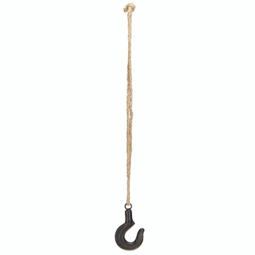 Artikel Decoratieve haak metaal zwart haak met jute koord H54cm