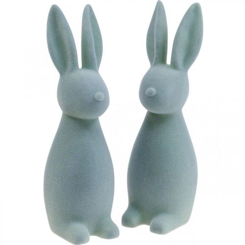 Decoratieve Paashaas Gevlokt – 2e keus – Grijsgroen H29,5cm 2 st.