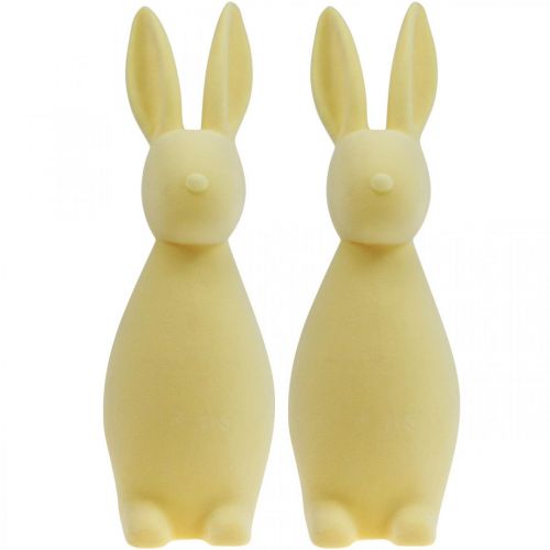 Artikel Decoratieve Paashaas – 2e keus – Gevlokt lichtgeel H29,5cm 2 st.