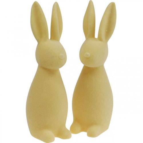 Floristik24 Decoratieve Paashaas – 2e keus – Gevlokt lichtgeel H29,5cm 2 st.
