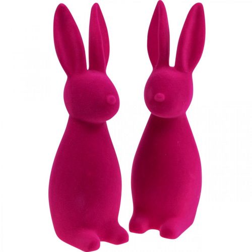 Deco Bunny Deco Easter Bunny Flocked Pink H29.5cm 2st