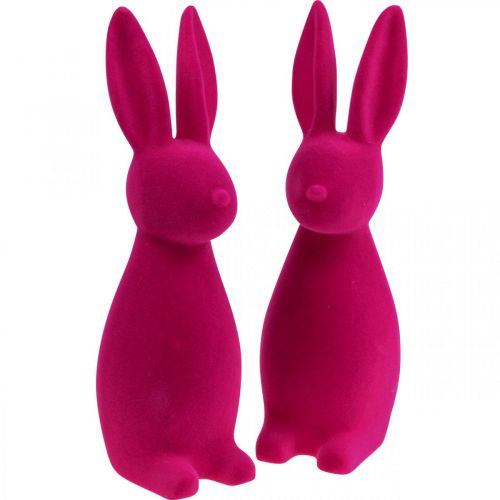 Floristik24 Deco Bunny Deco Easter Bunny Flocked Pink H29.5cm 2st