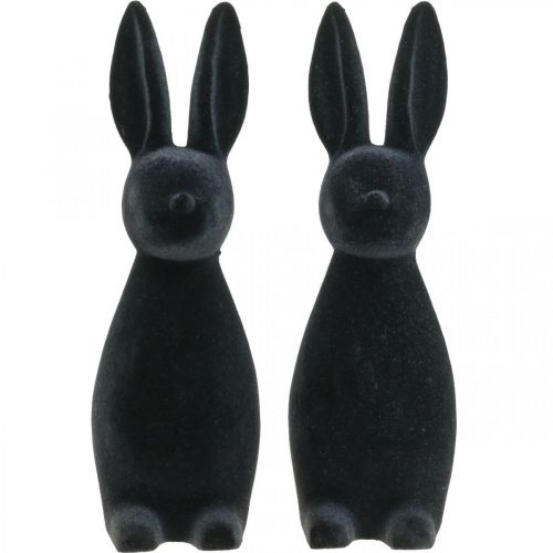 Artikel Decoratief Konijn Zwart – 2e Keuze – Decoratief Paashaas Gevlokt H29.5cm 2 st.