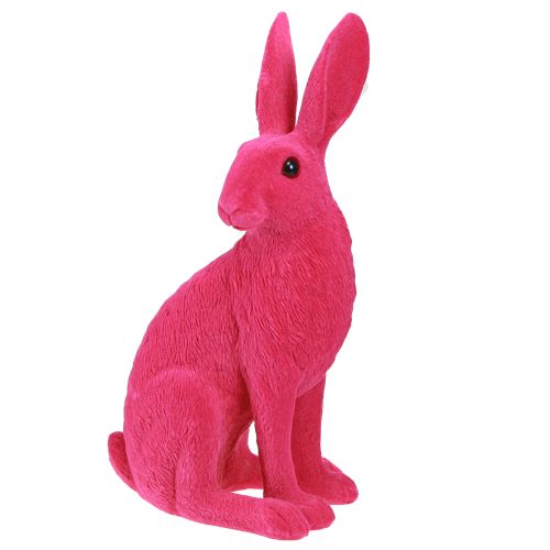 Floristik24 Decoratief konijntje zitfiguur Paashaas geflockt roze 12×9×25cm