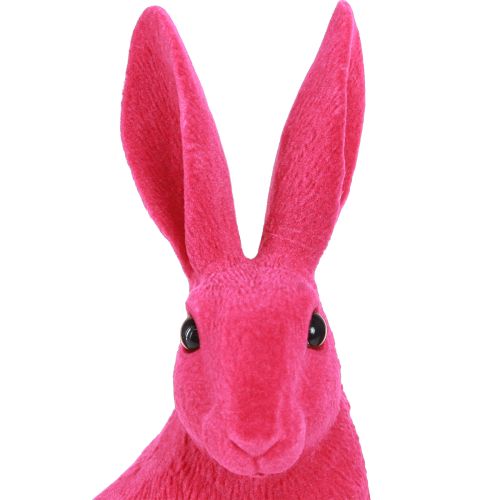 Floristik24 Decoratief konijntje zitfiguur Paashaas geflockt roze 12×9×25cm