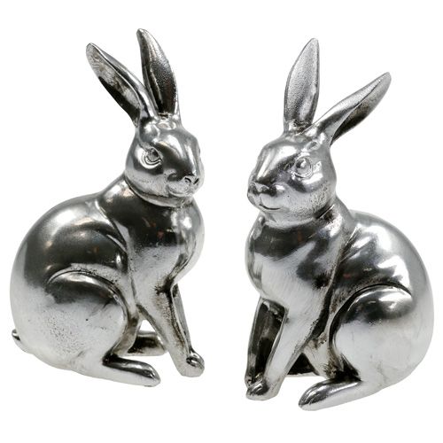 Floristik24 Decoratieve konijnen zilver 15cm 2st