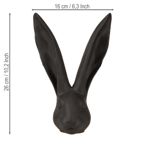 Floristik24 Decoratie Konijnenkop Paasdecoratie Zwart Mat Polyresin 26cm
