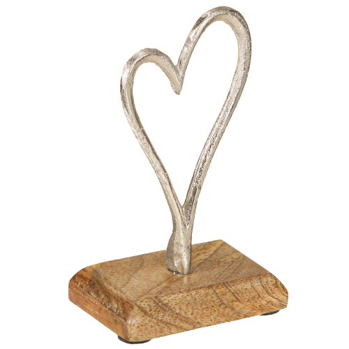 Artikel Decoratief hart van metaal en hout in natuurlijk zilver 7,5x5x13cm 3 stuks