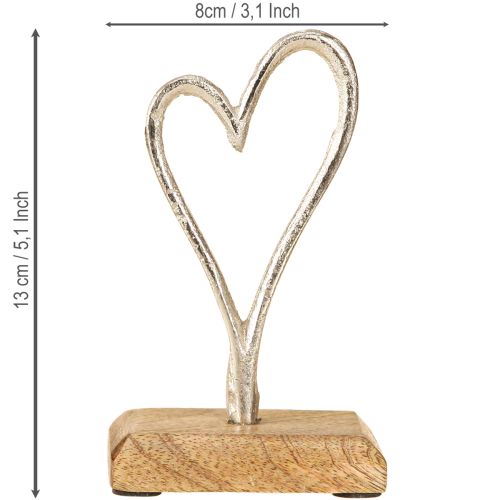 Artikel Decoratief hart van metaal en hout in natuurlijk zilver 7,5x5x13cm 3 stuks