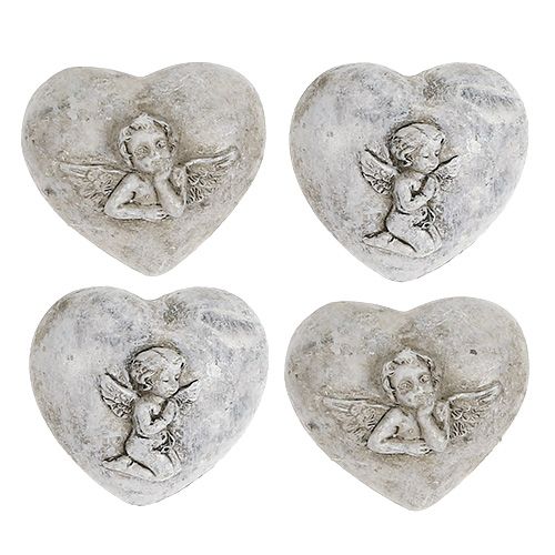 Floristik24 Mini decoratieve hartjes met engel 4cm grijs 8st