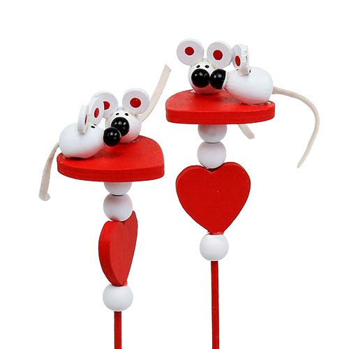 Floristik24 Decoratieve harten met muisjes op stokje rood 12st