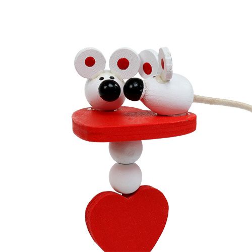 Artikel Decoratieve harten met muisjes op stokje rood 12st