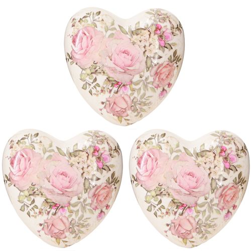 Artikel Decoratieve harten met roos keramiek in crème roze 8x8cm 3st
