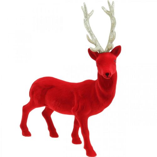 Floristik24 Decoratief hert decoratief figuur decoratief rendier gevlokt rood H40cm