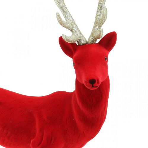 Decoratief hert decoratief figuur decoratief rendier gevlokt rood H40cm