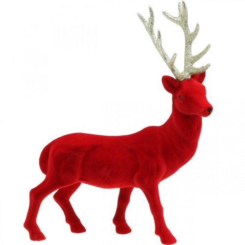 Floristik24 Decoratief hert decoratief figuur decoratief rendier gevlokt rood H40cm