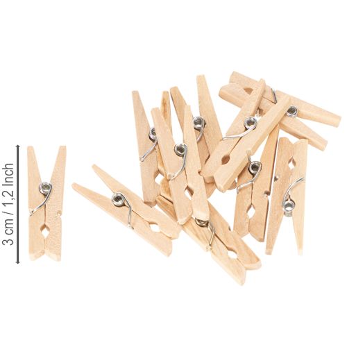 Artikel Decoratieve houten wasknijpers, 3 cm, naturel, 72 stuks