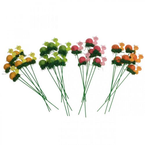 Artikel Decoratieve houten slak op stokje diverse kleuren 5cm 24 st.